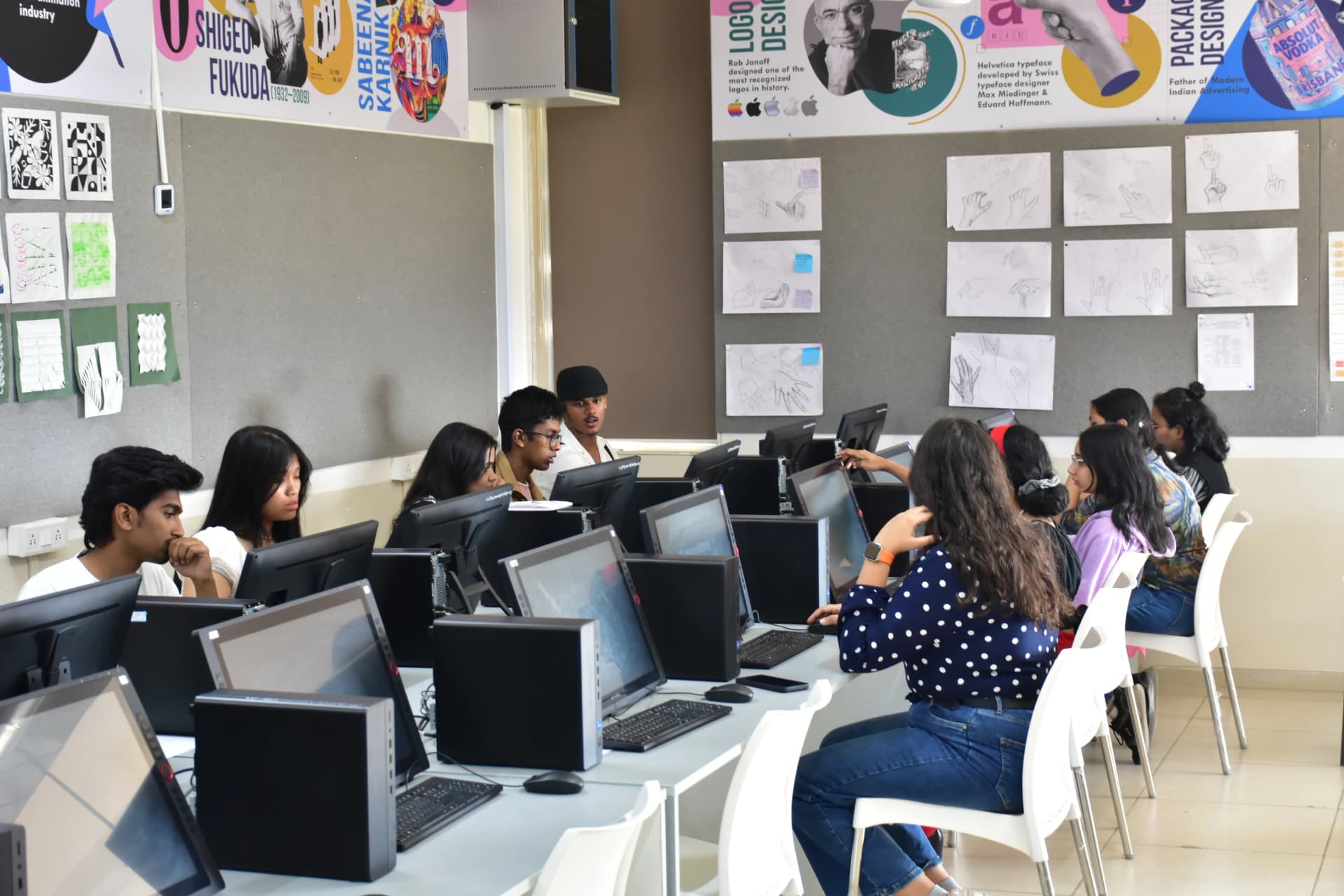 Students working in a digital design and animation lab